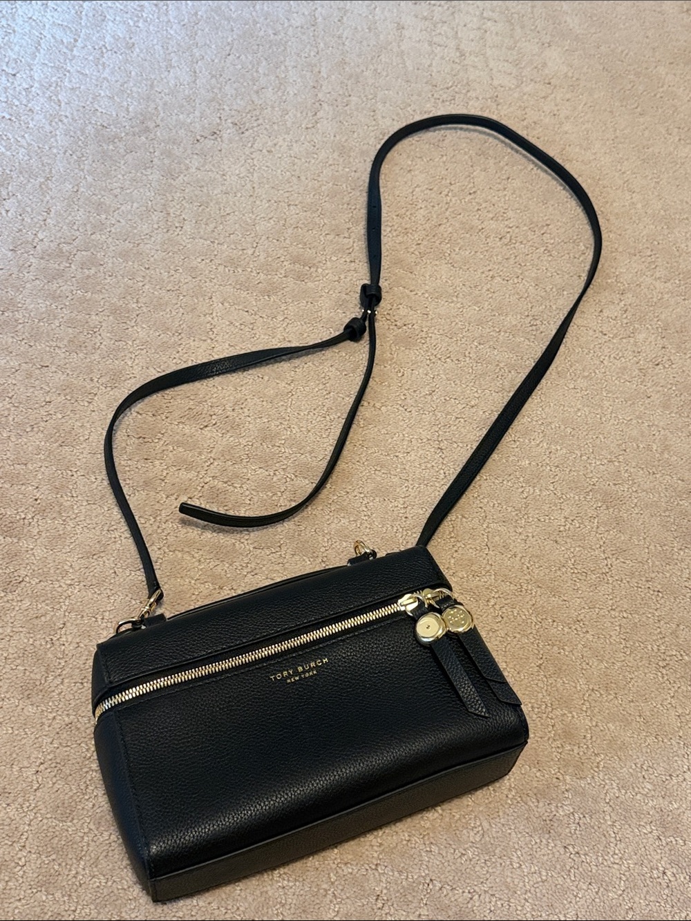 Tory Burch Black Rory Vanity Gold-Tone Zip Crossbody